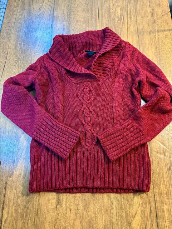 Sweaters - Hooked Up Burgundy Cable Knit Shawl Collar Sweater Women’s XL